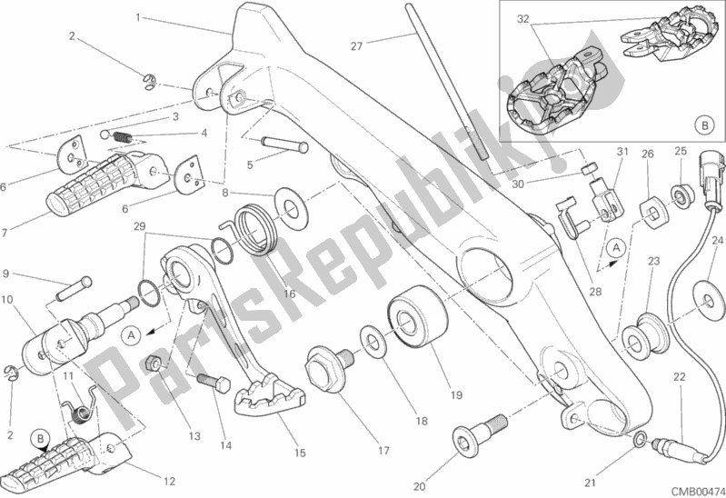 Toutes les pièces pour le Repose-pieds Droit du Ducati Scrambler Flat Track PRO 803 2016